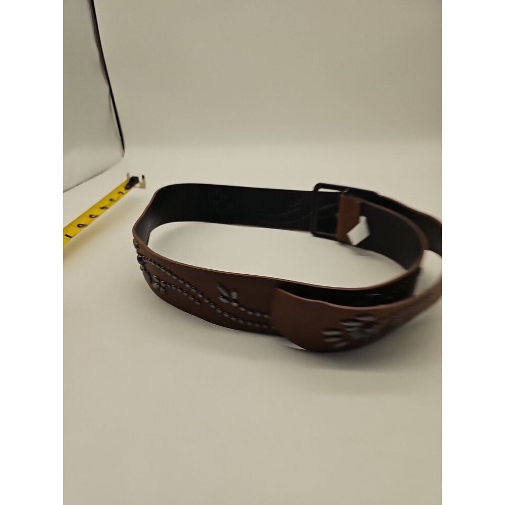Womens Faux Leather Studded Belt Brown Metal Faux Gems 2”‎ Wide Size 14